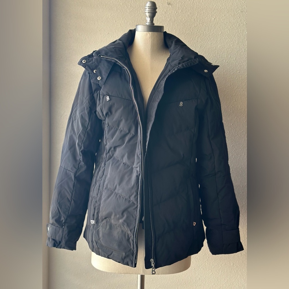 Bogner Women’s Goose Down Ski Jacket Black Hooded Luxury Coat Size 12